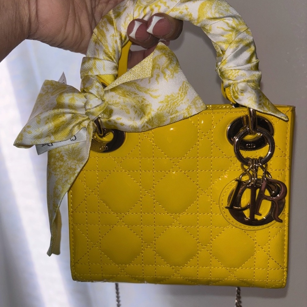 Dior Yellow Patent Lady Bag w/ Dior Scarf (optional)